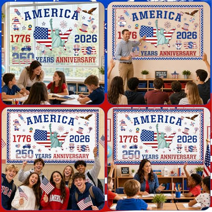 USA 250th Anniversary Bulletin Board Set 1776-2026 Patriotic Classroom Decorations 250th Anniversary Patriotic Paper Cutouts for 4th of July Independence Day Home Chalkboard Door Wall Decor - style: USA 250th