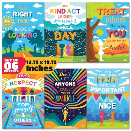 Sproutbrite 6 Pack 19.75”x13.75” Kindness & Respect Posters - color: Bold color