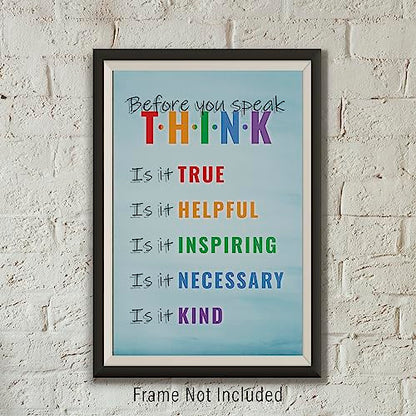 12x18 Homeroom Educational Poster, Inspirational & Motivational, Stylish Classroom Wall Decor, Heavy Duty Class Rules - color: Think B4 U Speak