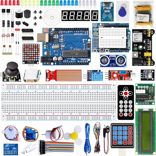 Uno R3 Starter Kit Compatible with Arduino IDE - 200+ Components Electronics Kit with 720P Video Course, Sensors, LEDs, Breadboard, Online Support for Beginners STEM