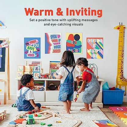 Sweetzer&Orange Set of 8 Diversity Posters for Learning Space - Inclusion Prints & Decorations - School Counselor Office Design - Everyone is Welcome Here Sign - High School Learning Decor - Safe Space Sign