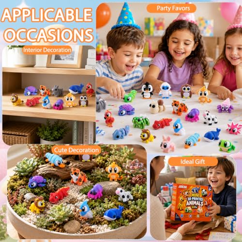 JOICEE 64Pcs 3D Printed Animals Articulated Flexible Fidget Sensory Toys - color: Orange