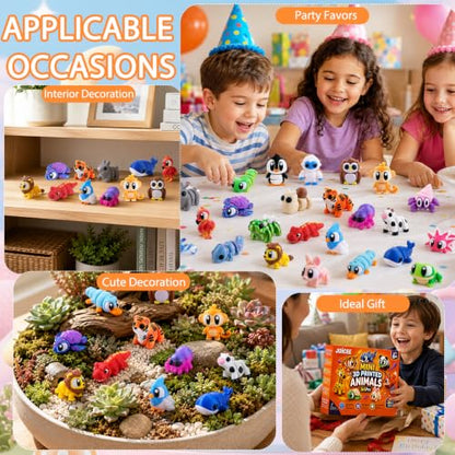 JOICEE 64Pcs 3D Printed Animals Articulated Flexible Fidget Sensory Toys - color: Orange
