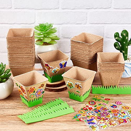 Gueevin 50 Pack Garden Paper Pots Craft Kit, Square Peat Plant Starters