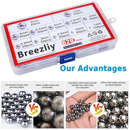 304 Stainless Steel Ball 620Pcs 1-8mm Metric Precision Assorted Loose Bicycle Bearing Steel Ball Assortment Kit（12 Sizes） - size: 0.039-0.315" (12 Sizes)