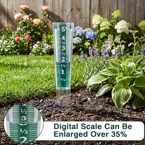 6 Pcs Rain Gauge Outdoor Easy Read Acrylic Rain Gauges Measure Precipitation 5 Inch Capacity Magnifying Scale for Garden Yard Lawn Field Green