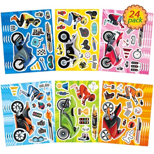 24 Sheets Motorcycle Stickers, Make a Motocross Face Sticker - style: Motorcycle