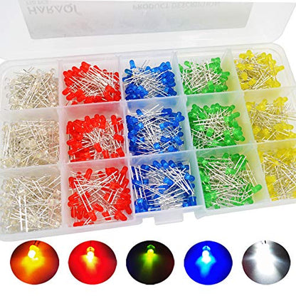 750 Pcs 3mm LED Light Emitting Diode Assortment Kit for DIY PCB Circuit - size: 3mm (750 Count, Pack of 1)