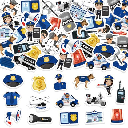 300Pcs Police Foam Stickers, Self-Adhesive Police Car Dog Stickers Cop Themed Decals Sticker Decorations for DIY Crafts Party Supplies School Activity Reward - style: Police