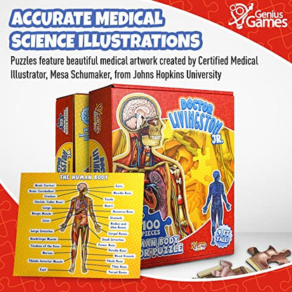 Human Anatomy Kids Floor Puzzle - Dr Livingston Jr's 100-Piece Full Body Jigsaw Puzzle - 4 FT Medically Accurate Floor Puzzles for Kids Ages 6-8, 4-8, 8-10 - Educational Toys for Children, Toddlers - style: Full Human Body Puzzle