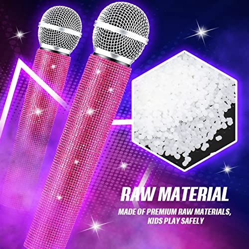 Sanwuta Fake Microphone Prop, Sparkly Bling Rhinestones Mic, Pink - color: Pink
