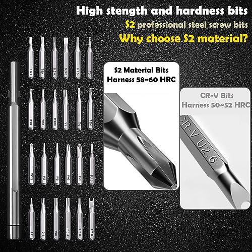 Precision Screwdriver Set, 27 in 1 Small Screwdriver Set Magnetic, Mini S2 Steel Bits with Tweezers, Magnetic Mini Repair Tool Kit for Laptop, Phone, PC, Glasses, Watch, Electronic