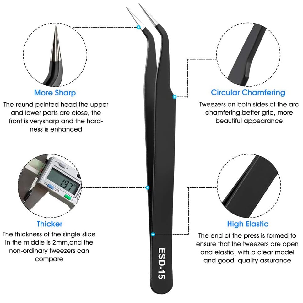 Precision Tweezers Set - 6PCS Anti Static Electronics Tweezers Soldering