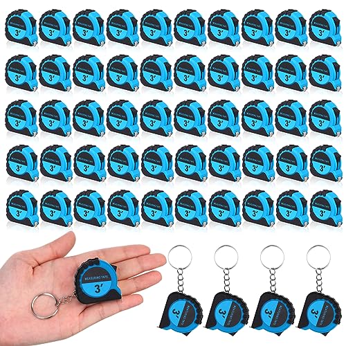 Kanayu 50 Pcs Pcs Mini Measuring Tape with Keychain, 3 ft, Blue - color: Blue, size: 3 ft