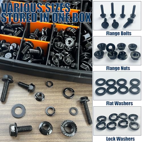 400PCS Metric Flange Bolt Assortment, 10.9 Black Zinc - color: Black KIT -400PCS