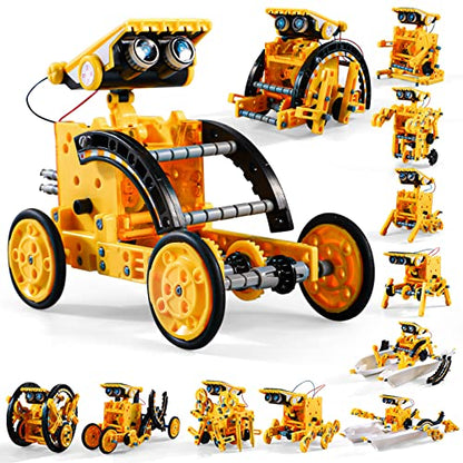 Lucky Doug 12-in-1 STEM Solar Robot Kit Toys Gifts for 8 9 10 11 12 13 Year Old Kids Boys Girls, Robot Building Education Science STEM Project Toys Kit Gifts for Kids Boys, Solar Powered by The Sun - color: Yellow