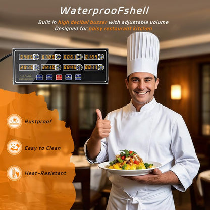 8-Channel Digital Kitchen Timer, Commercial Stainless Steel with Large LCD, Loud Alarm, 99H Memory, Waterproof Timer for Restaurant, Baking, Home