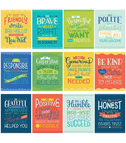 Carson Dellosa 12-Piece Positive Affirmations Posters, Motivational 8.5" x 11" Wall Decor, Growth Mindset Art Set for Bulletin Board, Classroom, Office Decorations, School Counselor Office Must Haves - style: Positive Character Traits