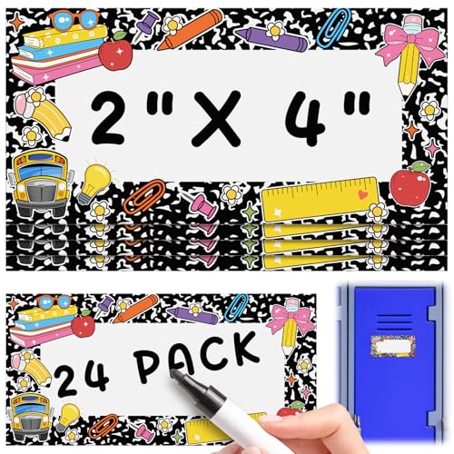 24 Pack Composition Notebook Magnetic Name Tags for Classroom 2 x 4 Reusable Erasable Locker Name Magnets Labels for Shelf Classroom Kindergarten Elementary Back to School Supplies - color: Black,white, style: Composition Book Style