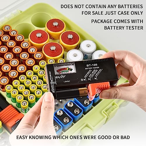 Battery Organizer Storage Case with Tester for 269 Batteries, Double Sides - color: Green
