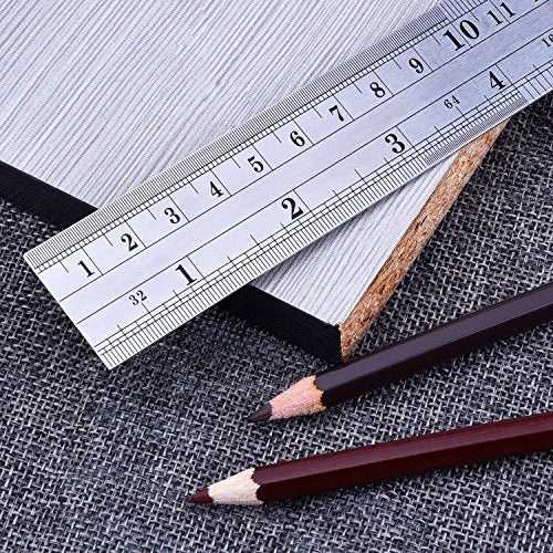 Eboot Stainless 2 Pack Steel Ruler 6 Inch and 12 Inch Metal Rule Kit with Conversion Table - color: Silver, style: 12 Inch, 6 Inch Style
