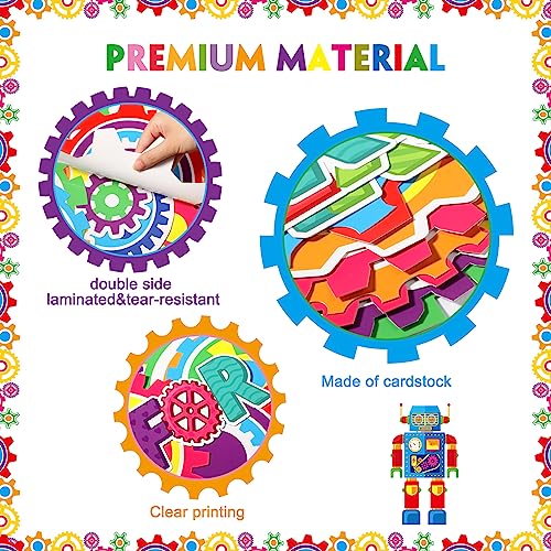 Fulmoon 52 Pcs Gear Bulletin Board Set Classroom Steam Robot Wall Decor