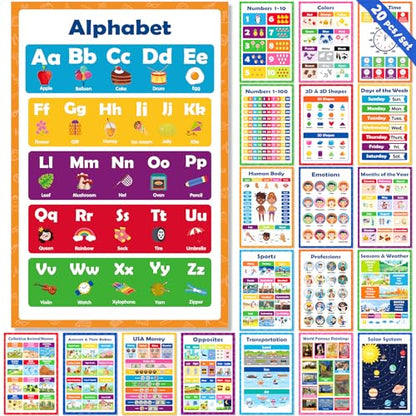 KIDS KING 20 Toddlers Learning Posters - Basic (11"x17") - color: Basic