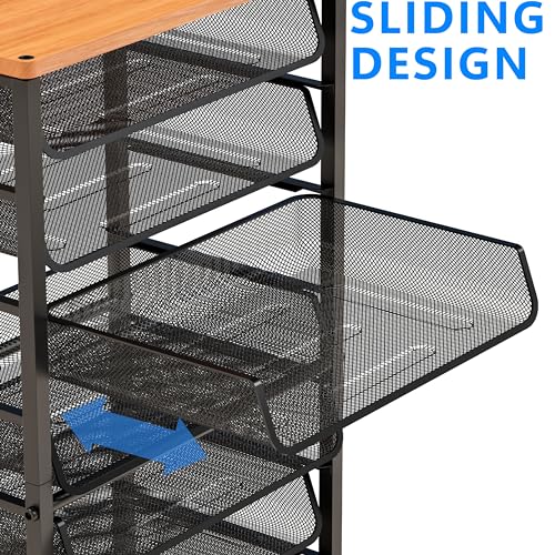 Simple Trending 12-Tier Rolling File Cart, Desk File Organizer with 11 Mesh Sliding Trays, Letter & Legal Paper Storage Rolling Utility Cart for Office Home School, Black - style: 12 Tier-Wood