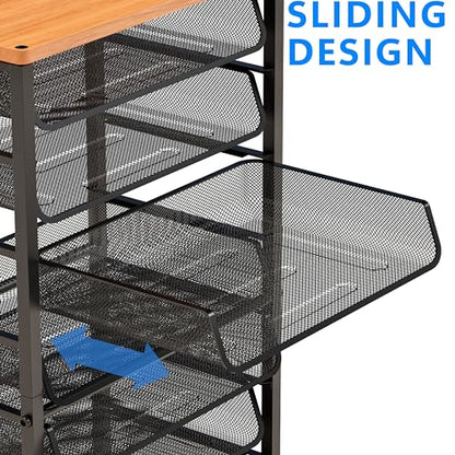 Simple Trending 12-Tier Rolling File Cart, Desk File Organizer with 11 Mesh Sliding Trays, Letter & Legal Paper Storage Rolling Utility Cart for Office Home School, Black - style: 12 Tier-Wood