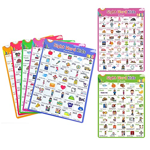 Lachilly Sight Words 5 Levels Learnig Posters, Vocabulary Building, Preschool, Home, Middle and High School Classroom Wall Decoration, Bulletin Board Set, Teacher Teaching Aids, 5 Sheet - style: Sight Words 5P