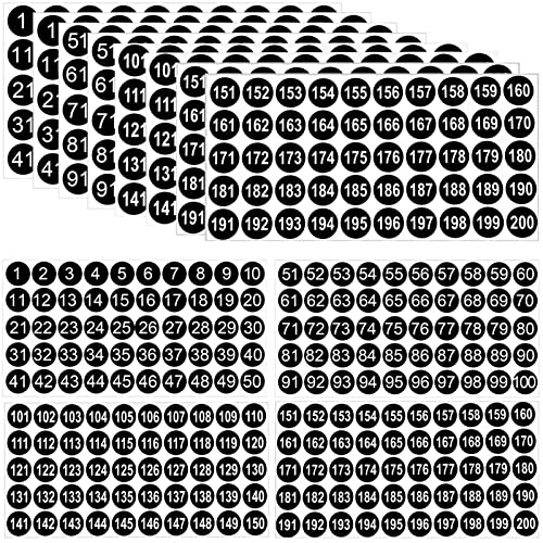 36 Sheets 1-200 Number Stickers 1 Inch Consecutive Number Stickers 9 Sets Self-Adhesive Waterproof Labels Vinyl Inventory Stickers Decal for Indoor Outdoor, Storage, Organizing, Classification - color: Black,1",9sets(1-200)
