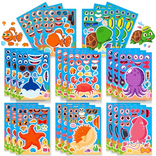 24 Sheets Make Your Own Ocean Sea Animals Stickers for Kids, Party Favors, Birthday Gifts, Classroom Rewards, Sea Crafts for Boys and Girls - color: Sea Animals