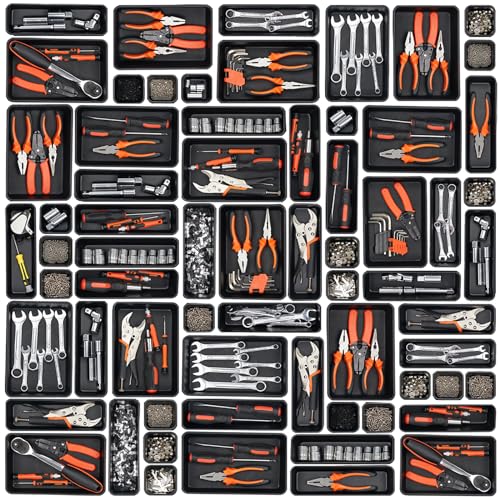 45 Pack Tool Box Organizer Tray Divider, Toolbox Desk Drawer Organizer,Garage Organization Storage for Rolling Tool Chest Cart Cabinet Workbench Workshop Small Parts Widget Tool Organizer Black - color: 45PCS - Black, size: 3 - Sizes