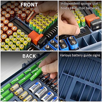 Battery Organizer Storage Case with Tester for 269 Batteries, Double Sides (Blue) - color: Blue