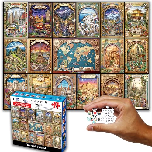 Think2Master Travel the World 500 pieces Large Format Jigsaw Puzzle: 13+, teens, adults & families. Embark on a global adventure with this stunning travel-themed puzzle Great gift. Size: 26.8” X 18.9” - style: Travel the World
