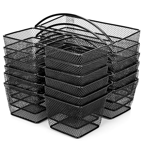 LemonRoad 6 Pcs Classroom Table Caddy Portable Metal Storage Caddy with Handle 3 Compartment Multipurpose Classroom Storage Organizer Caddies for Table Desk Office School Kids Room (Black)