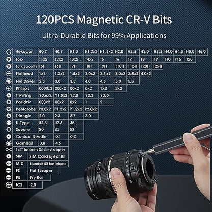 XOOL 150 in 1 Electric Screwdriver Set Precision Screwdriver Set with 120 Magnetic Bits, Rechargeable 2 Gears Torque Power Screwdriver Kit for Electronics, Computer, Laptops, Phone, PC, Game Console