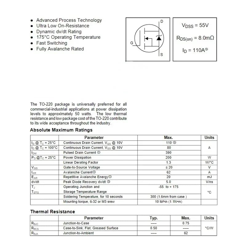 10PCS IRF3205 Power N-Channel MOSFET Transistor 55V 110A TO-220 - color: IRF3205-TO-220-10pcs
