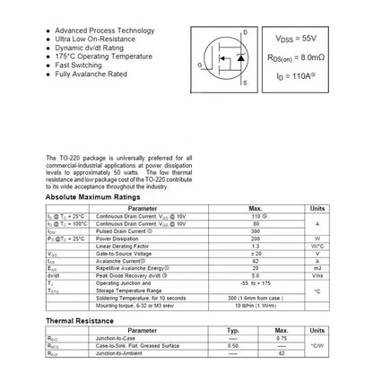 10PCS IRF3205 Power N-Channel MOSFET Transistor 55V 110A TO-220 - color: IRF3205-TO-220-10pcs
