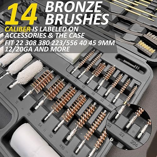 iunio Universal Gun Cleaning Kit, with Mat and Case, Full Brass Jags, Rods and Adapters, for All Guns, Rifle, Shotgun, Handgun, Pistol, Hunting, Shooting, All Caliber - color: Black