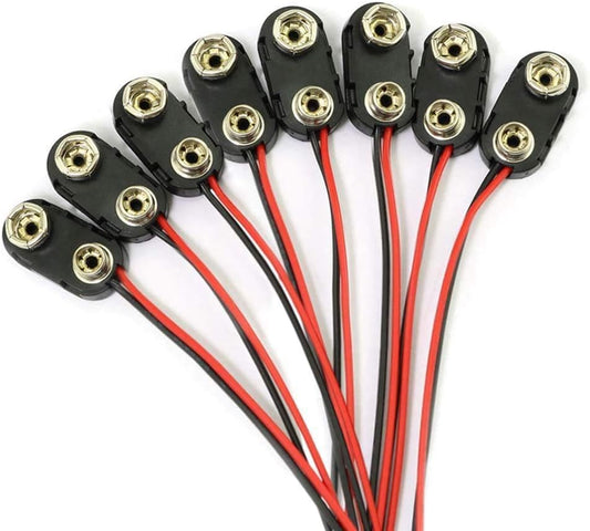 9 V Battery Clip Connector, I-Type 9 Volt Battery Clip, 9V Battery Buckle Connector Hard Buckle Plastic Housing and Black Red Wires Leads Iength 5.9 inches (I Type Hard Shell 8PCS)