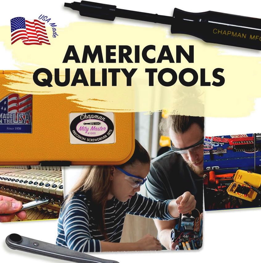 Chapman MFG 1000 Mity Master Set - Includes Phillips, Slotted, SAE & Metric MM Hex, Ball Allen Hex, JIS, Star (for Torx), Robertson Bits, Complete Set 68 USA Made Insert Bits, Mini Ratchet Hand Tool - size: 84 Piece Set