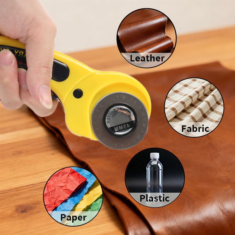 Rotary Cutter for Fabric, 45mm and 28mm Cutters Kit with Extra 10 Blades - color: Yellow