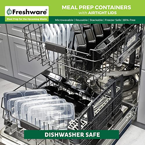 Freshware Meal Prep Containers [21 Pack] 3 Compartment with Lids, Food Storage Containers, Bento Box, Stackable, Microwave/Dishwasher/Freezer Safe (24 oz) - size: 24OZ-21PK