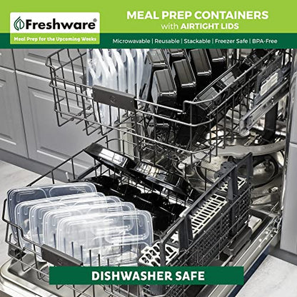 Freshware Meal Prep Containers [21 Pack] 3 Compartment with Lids, Food Storage Containers, Bento Box, Stackable, Microwave/Dishwasher/Freezer Safe (24 oz) - size: 24OZ-21PK