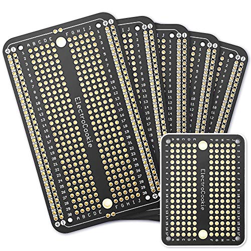 ElectroCookie Prototype PCB Solderable Breadboard for Electronics Projects Compatible for DIY Arduino Soldering Projects, Gold-Plated (5 Pack + 1 Mini Board, Matte Black) - color: 2.Black
