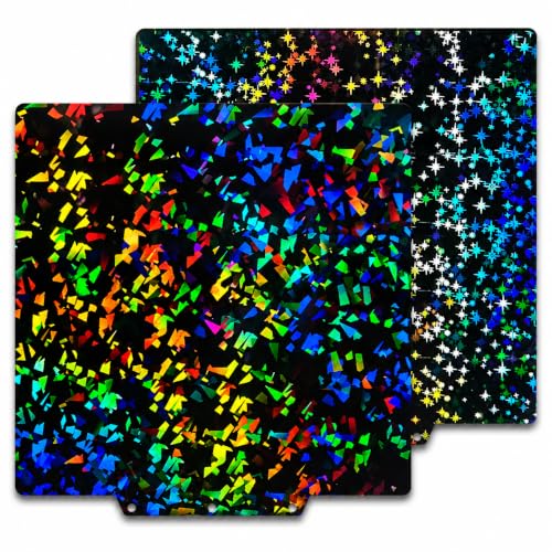 PEF+PEY Holographic Build Plate for Adventurer AD5X/5M/5M Pro, Rainbow Confetti +Galaxy Spring Steel Flexible Platform for Neptune 3 Pro/4, Kobra, Ender 3/3 Pro/3S1/3 v2, CR 20/CR 20 Pro - size: 235x235mm