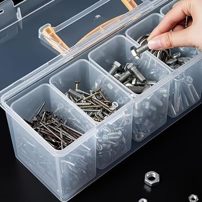 Tool Storage Box, Small Parts Organizer with 1 Outer Box & 6 Removable Dividers, Hardware Container Gift for Men Screws, Nuts, Electronics, Crafts, Fishing, Garage, Father's Day