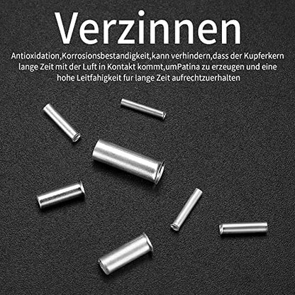 650 Pcs 7 Sizes Wire Ferrules Kit, Tinned Copper Crimp Connectors, 22-18 AWG 16-14 AWG 12-10 AWG Non Insulated Electrical Cable Pin Cord End Terminals, Wire Copper Crimp Fitting Ferrules