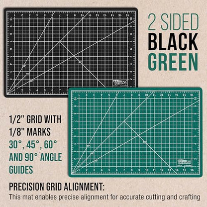 U.S. Art Supply 12"x18" Self-Healing Cutting Mat 5-Ply 2 Pack Green/Black - color: Green/Black